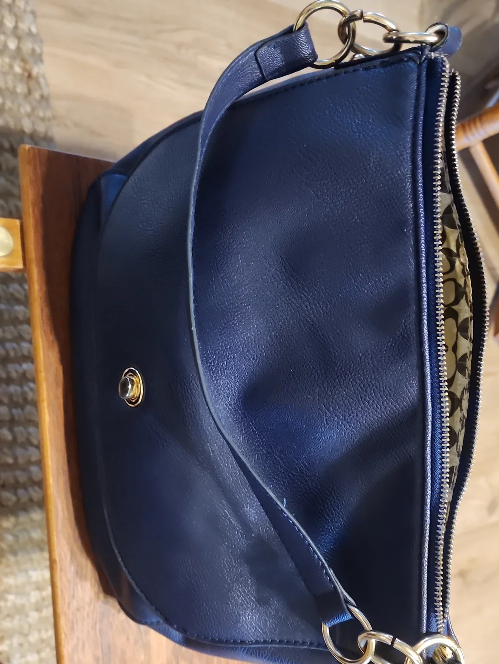Coach Navy Pebbled Leather Hobo with Gold Hardware
